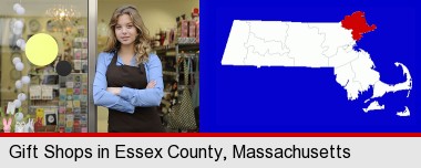 a gift shop proprietor; Essex County highlighted in red on a map