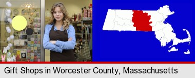 a gift shop proprietor; Worcester County highlighted in red on a map