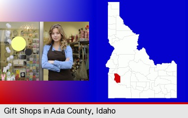 a gift shop proprietor; Ada County highlighted in red on a map