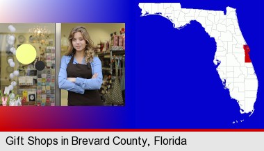 a gift shop proprietor; Brevard County highlighted in red on a map