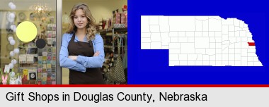 a gift shop proprietor; Douglas County highlighted in red on a map