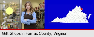 a gift shop proprietor; Fairfax County highlighted in red on a map