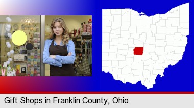 a gift shop proprietor; Franklin County highlighted in red on a map