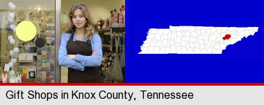 a gift shop proprietor; Knox County highlighted in red on a map