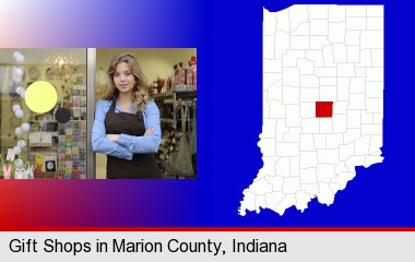 a gift shop proprietor; Marion County highlighted in red on a map