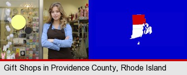 a gift shop proprietor; Providence County highlighted in red on a map