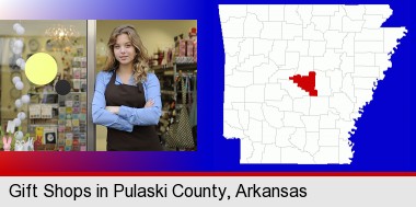 a gift shop proprietor; Pulaski County highlighted in red on a map