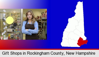 a gift shop proprietor; Rockingham County highlighted in red on a map